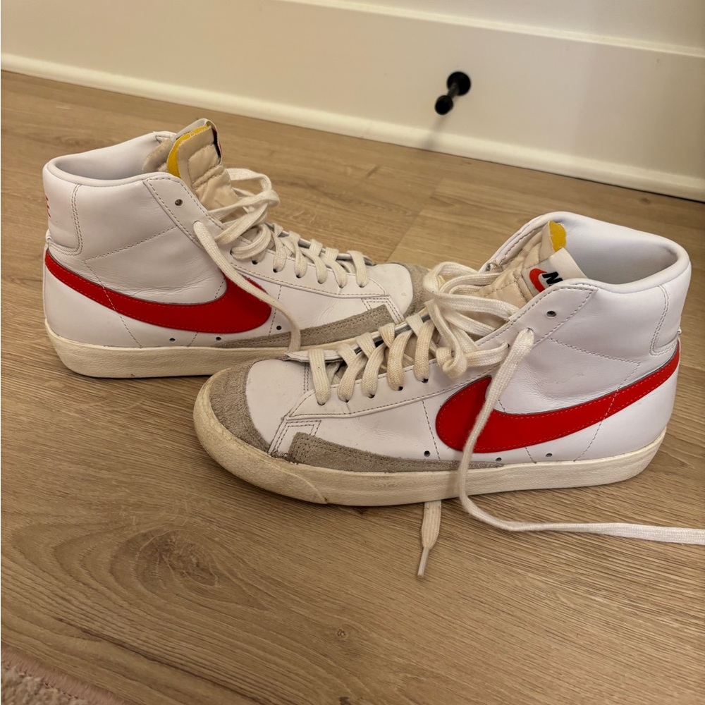 Nike White and Red High-Top Sneakers
